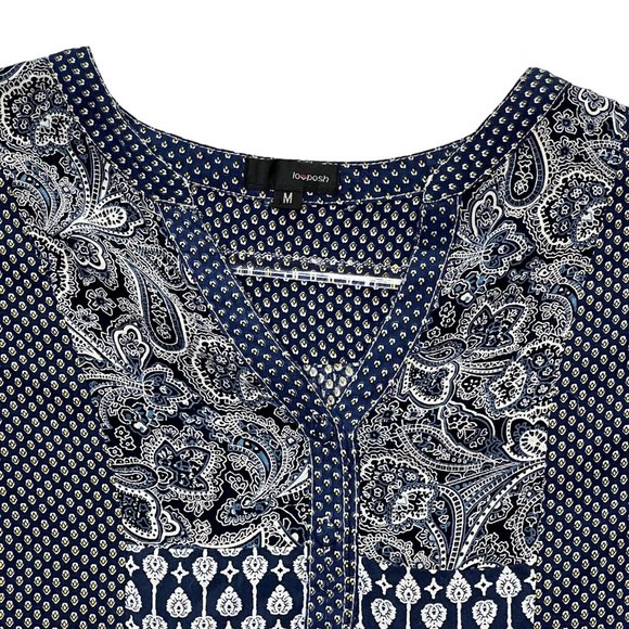 Lovposh Womens Tunic Top Dress Medium Gray V neck Batik Print 3/4 Sleeve Boho - Picture 3 of 9